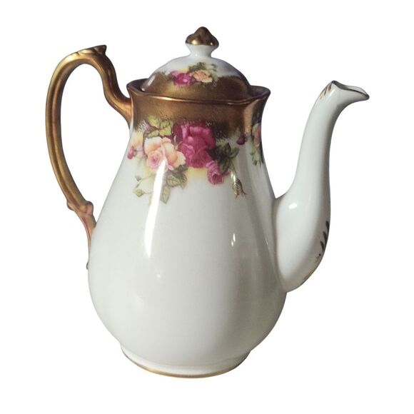 Royal Chelsea Golden Rose China Footed Coffee Pot Small England Nice - Picture 4 of 13